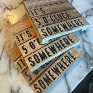 Rustic Wooden Coasters with “It’s 5 O’Clock Somewhere” Quote